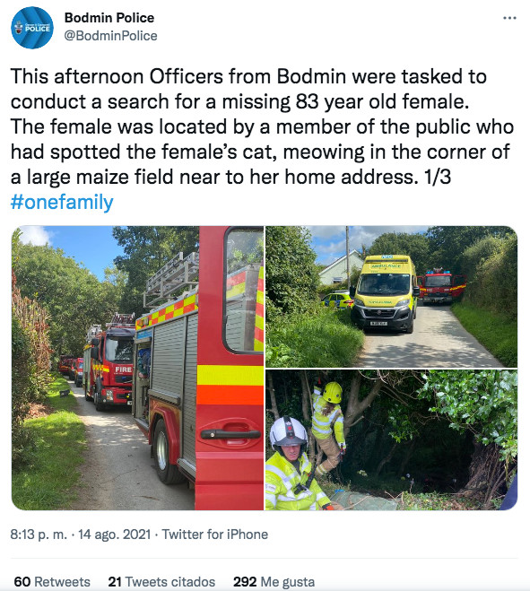 Publicación de la policía de Bodmin (Reino Unido) / TWITTER