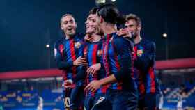 Los jugadores del Barça B festejan el gol de Víctor Barberà / FCB