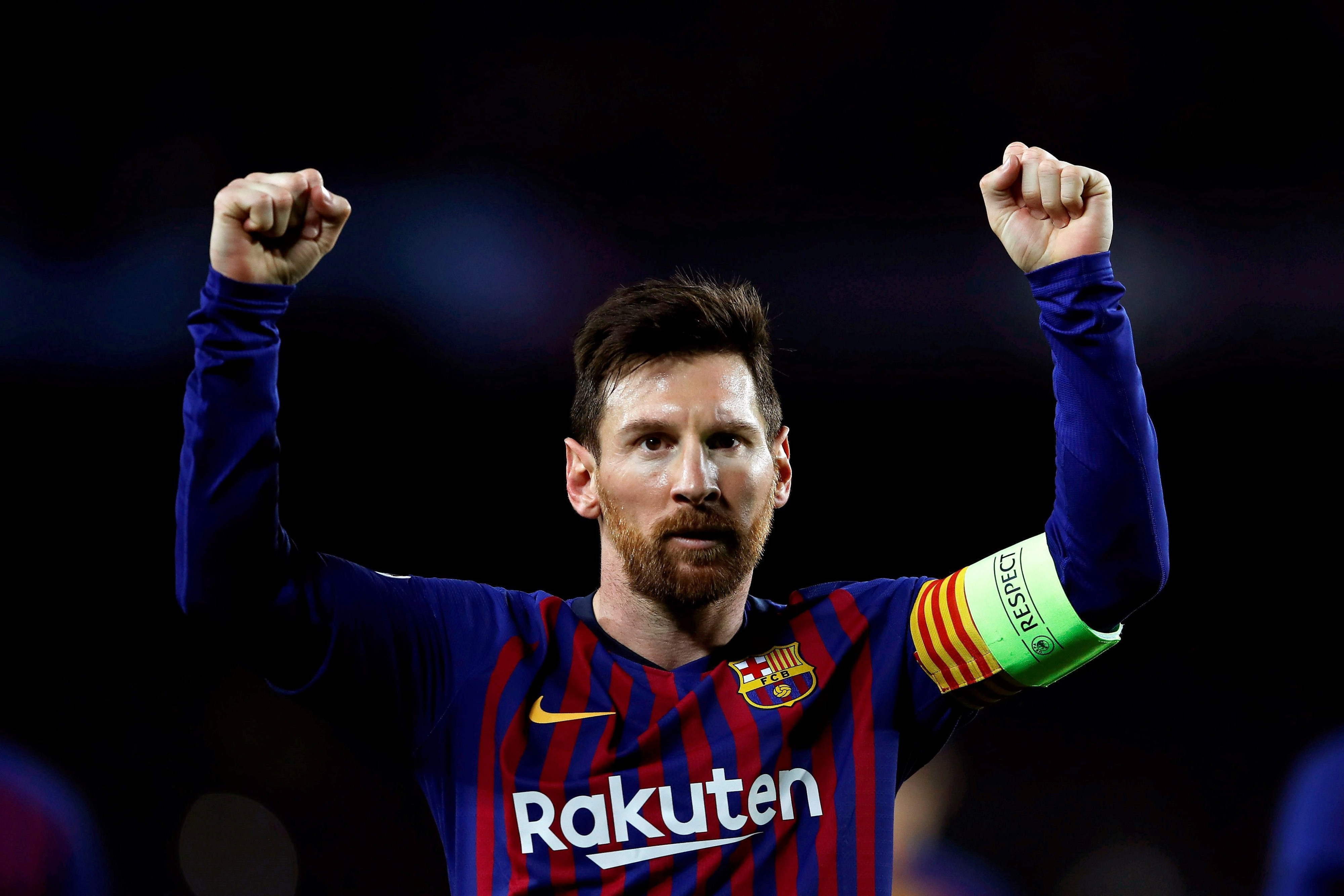 Leo Messi celebra su segundo gol ante el Olympique de Lyon / EFE