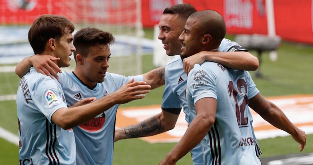 Denis, Beltrán, Aspas y Rafinha celebrando un gol con el Celta de Vigo / EFE