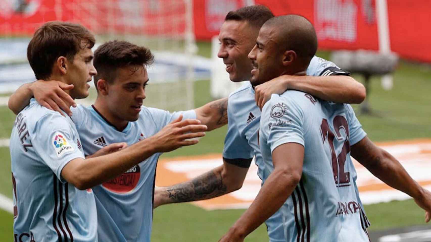 Denis, Beltrán, Aspas y Rafinha celebrando un gol con el Celta de Vigo / EFE