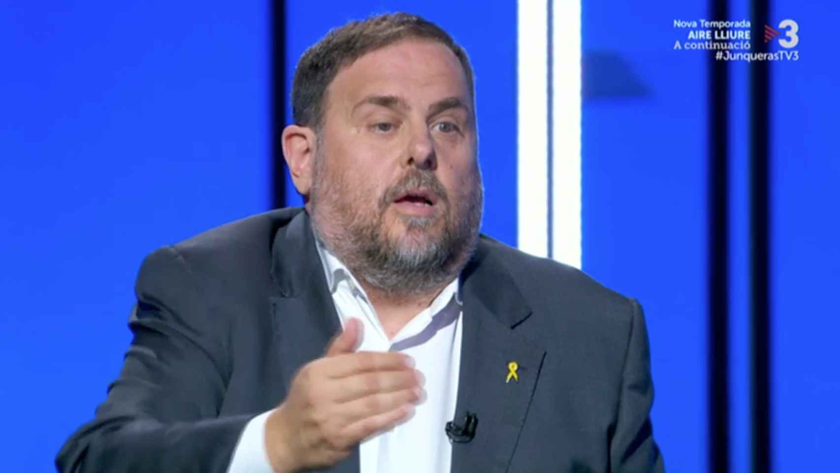 El líder de ERC, Oriol Junqueras, en TV3 durante su tercer grado / TV3