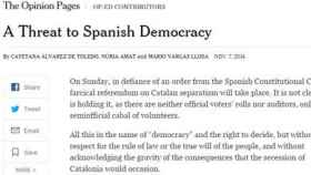 Artículo de Mario Vargas Llosa, Cayetana Álvarez de Toleo y Núria Amat en 'The New York Times'