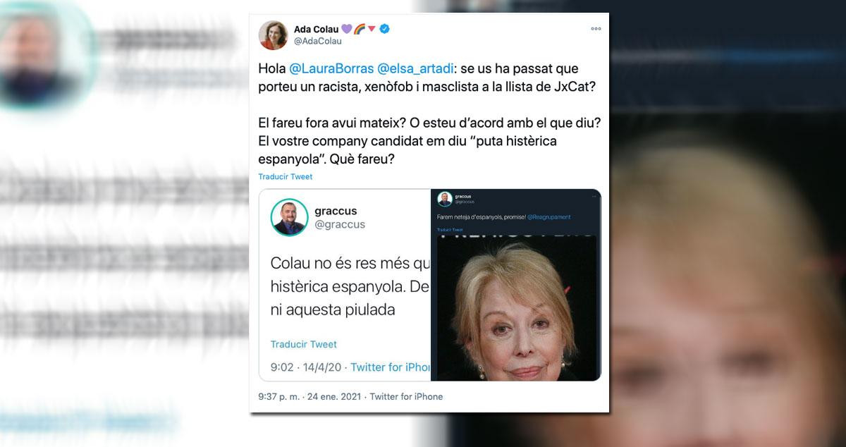 La alcaldesa de Barcelona denuncia los ataques de Josep Sort, hasta ahora candidato de JxCat / TWITTER
