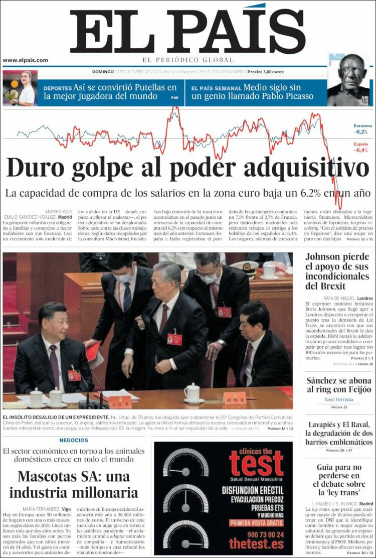 Portada de 'El País' del 23 de octubre de 2022