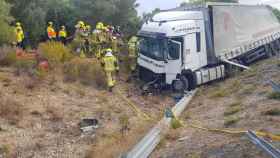 Un camión tras sufrir un accidente