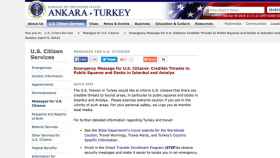 Web de la Embajada de Estados Unidos en Ankara con aviso de posibles atentados.