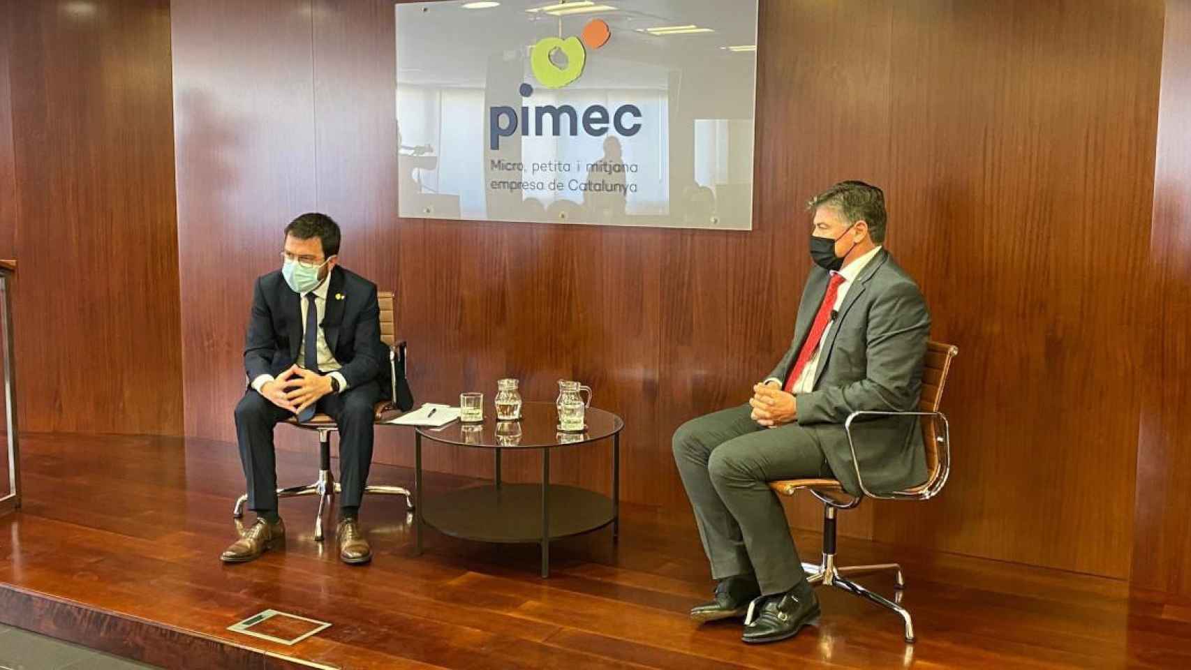 El 'president' Pere Aragonès junto a Antoni Cañete, presidente de Pimec / EP