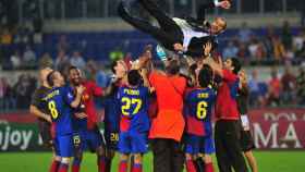 El Barça celebra la victoria en la final de Roma / EFE