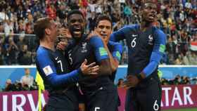 Griezmann, Umtiti, Varane y Pogba celebrando un gol con Francia / EFE