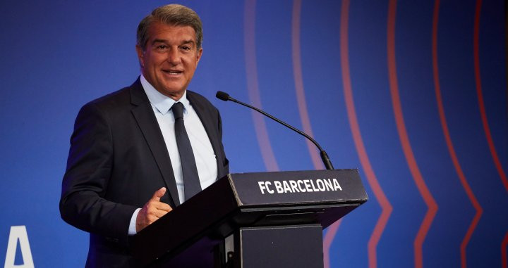 Joan Laporta, presidente del Barça, en una rueda de prensa reciente / FCB