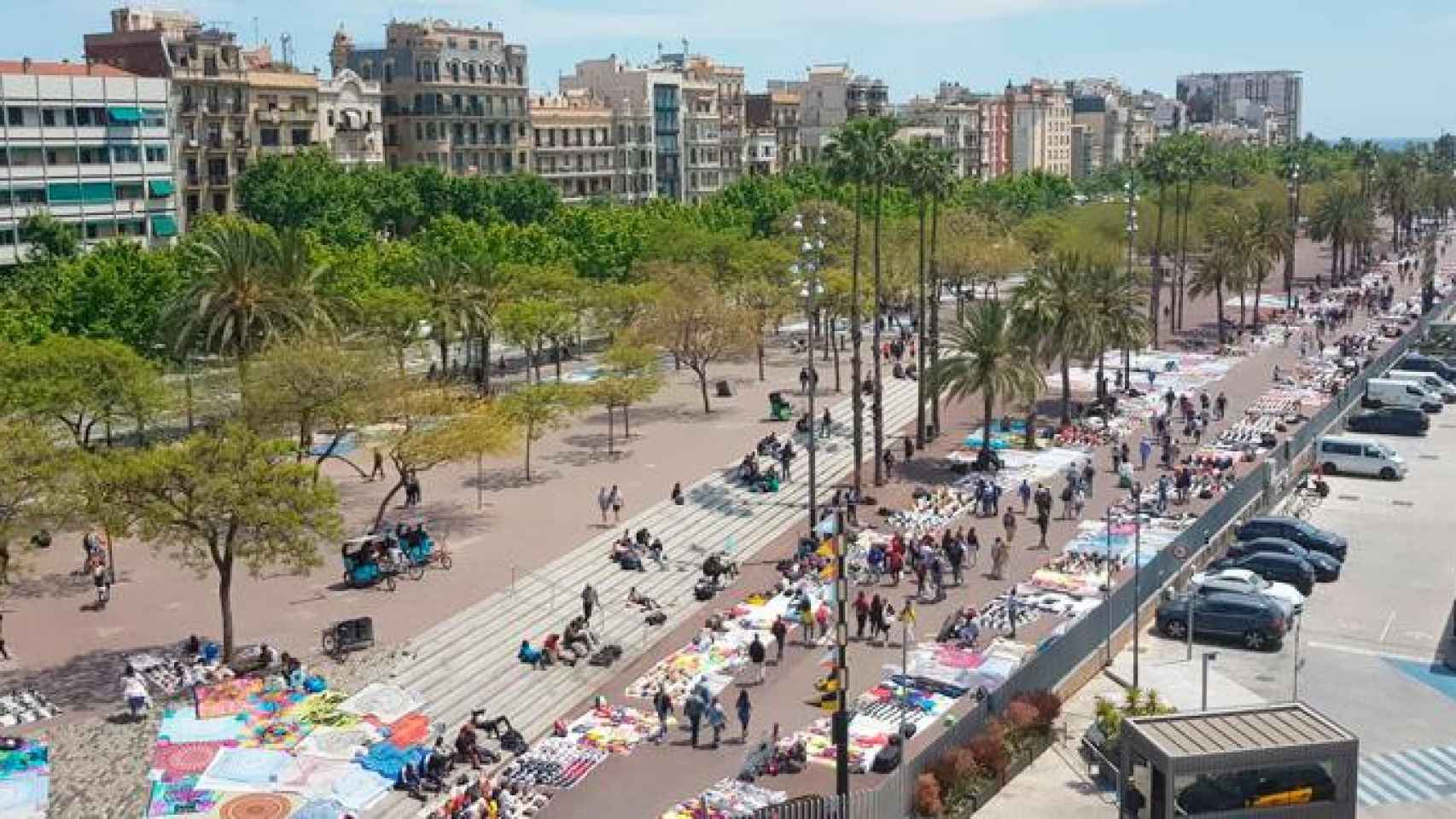 Imagen del mercadillo de manteros en el paseo Joan de Borbó de Barcelona / CG