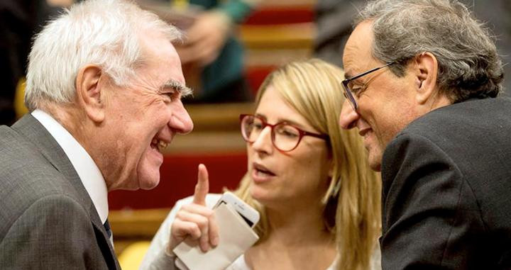 El presidente de la Generalitat, Quim Torra (d), junto al 'conseller' de Exteriores, Ernest Maragall (i), y la 'consellera' de Presidencia, Elsa Artadi / EFE