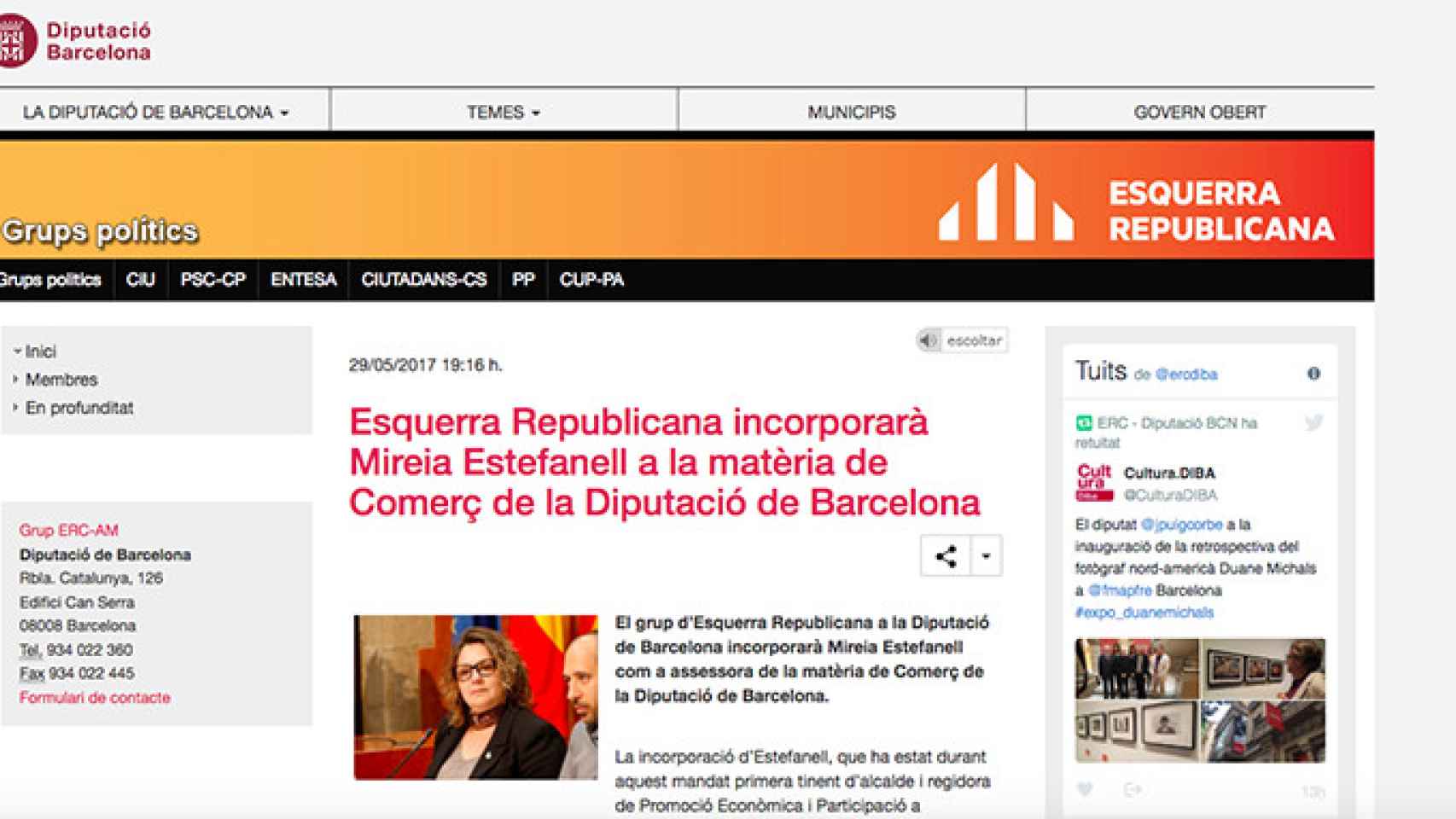 ERC anunció en la web de la Diputación de Barcelona el fichaje de Mireia Estefanell, la teniente de alcalde de Manresa que grabó a PDeCAT / CG