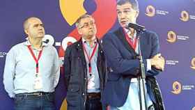 El diputado de UPyD Toni Cantó, junto al portavoz del partido en Cataluña, Ramón de Veciana, y al responsable de Organización, Carlos Silva