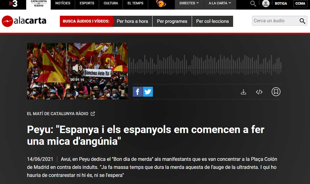 El comentario de Peyu en el programa 'El Matí de Catalunya Ràdio, en la web de TV3