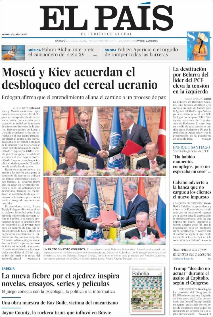 Portada de 'El País' del 23 de julio de 2022 / Kiosko