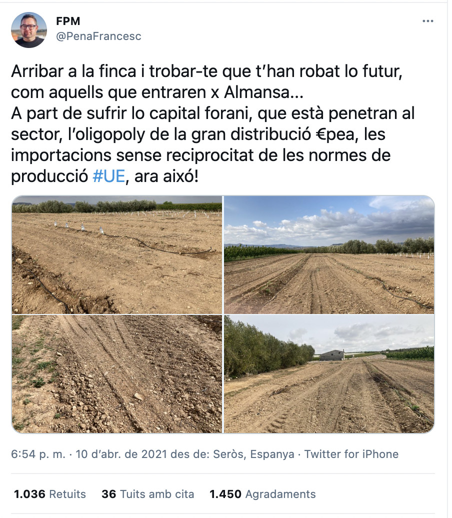 Tuit de denuncia del agricultor afectado / TWITTER