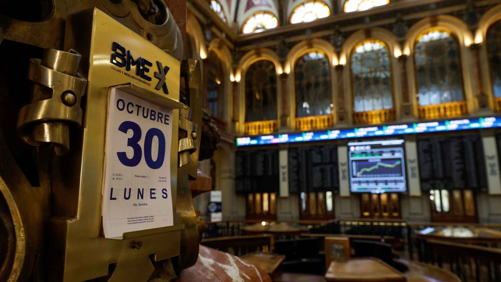 El interior de la Bolsa de Madrid este lunes, 30 de octubre, cuando el Ibex 35 ha abierto la sesión con una subida del 1,5% / EFE