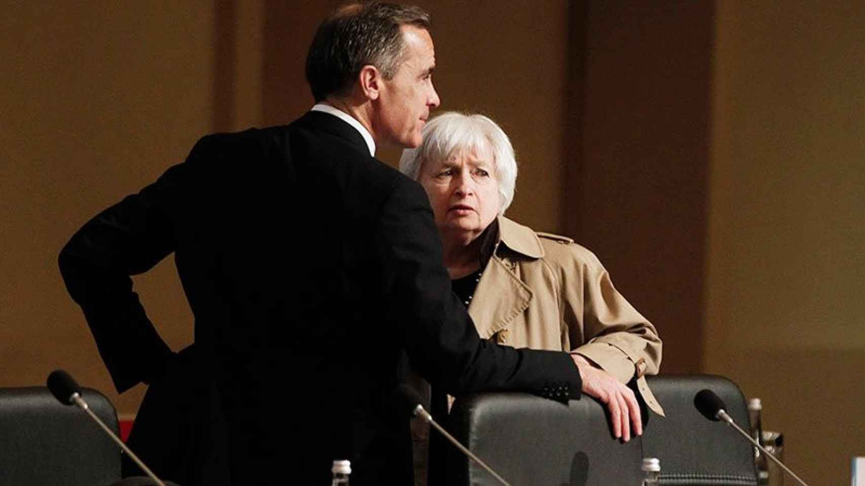Mark Carney, gobernador del Banco de Inglaterra, y Yanet Yellen, presidenta de la Reserva Federal de EEUU, en una foto de archivo.