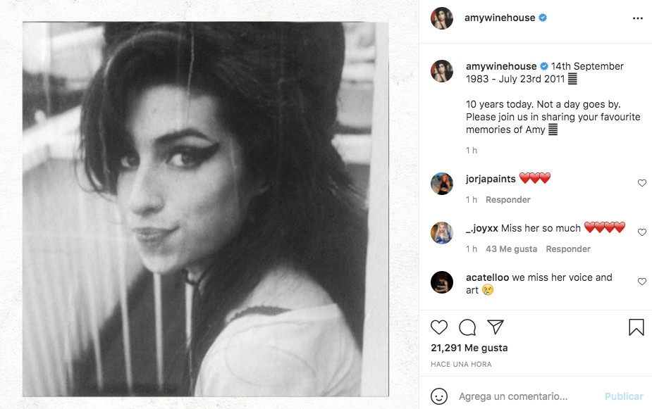 Publicación en el perfil de Instagram de Amy Winehouse / @amywinehouse