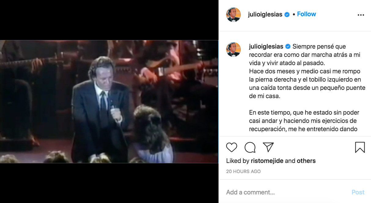 Julio Iglesias reaparece en Instagram para hablar de sus alarmantes fotografías / INSTAGRAM