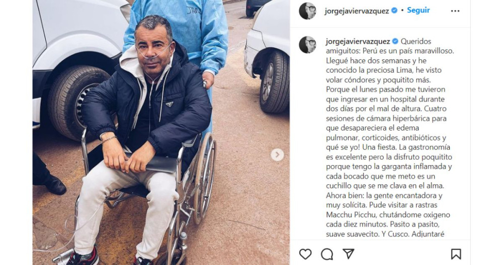 Jorge Javier Vázquez en el hospital / INSTAGRAM
