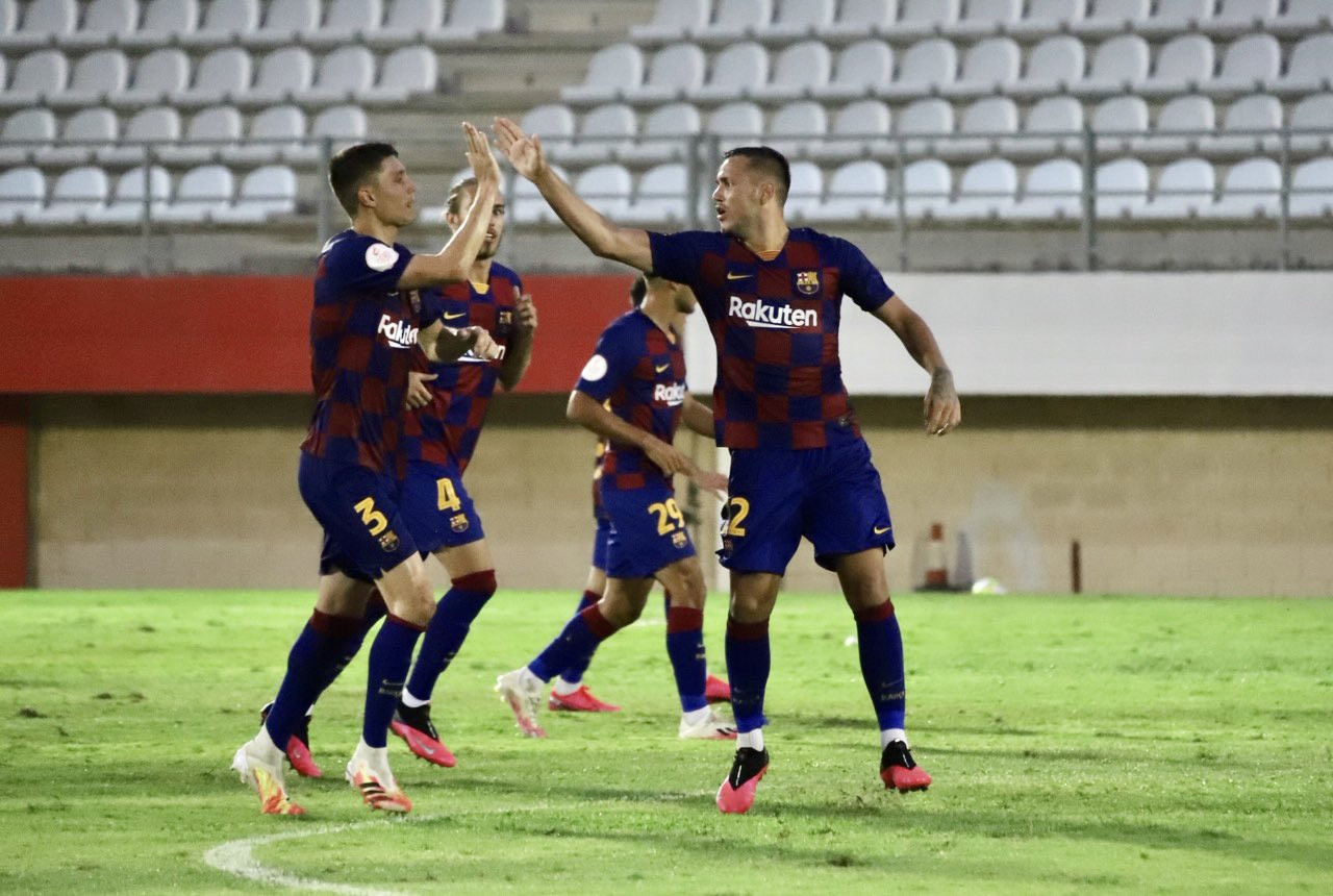 Los jugadores del Barça B, celebrando su gol contra el Badajoz | FCB