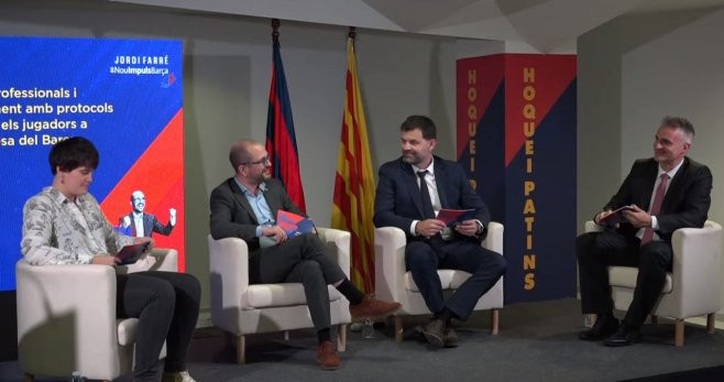 Joan Soler en un acto de la precandidatura de Jordi Farré / 'Nou impuls Barça'