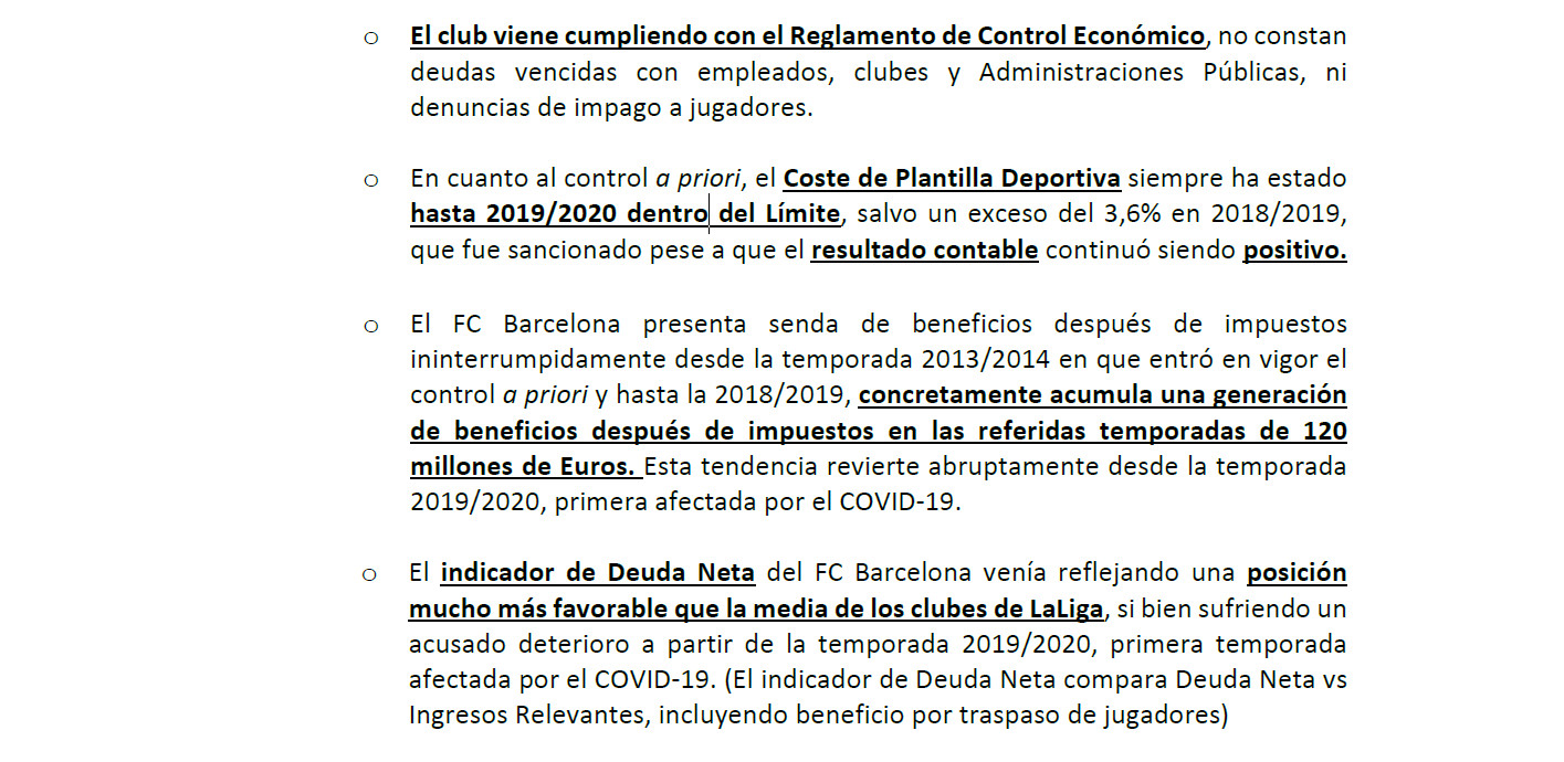 Nota de la Liga sobre la situación económica del Barça / La Liga