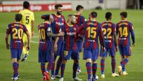 Los jugadores del Barça, unidos celebrando un gol | EFE