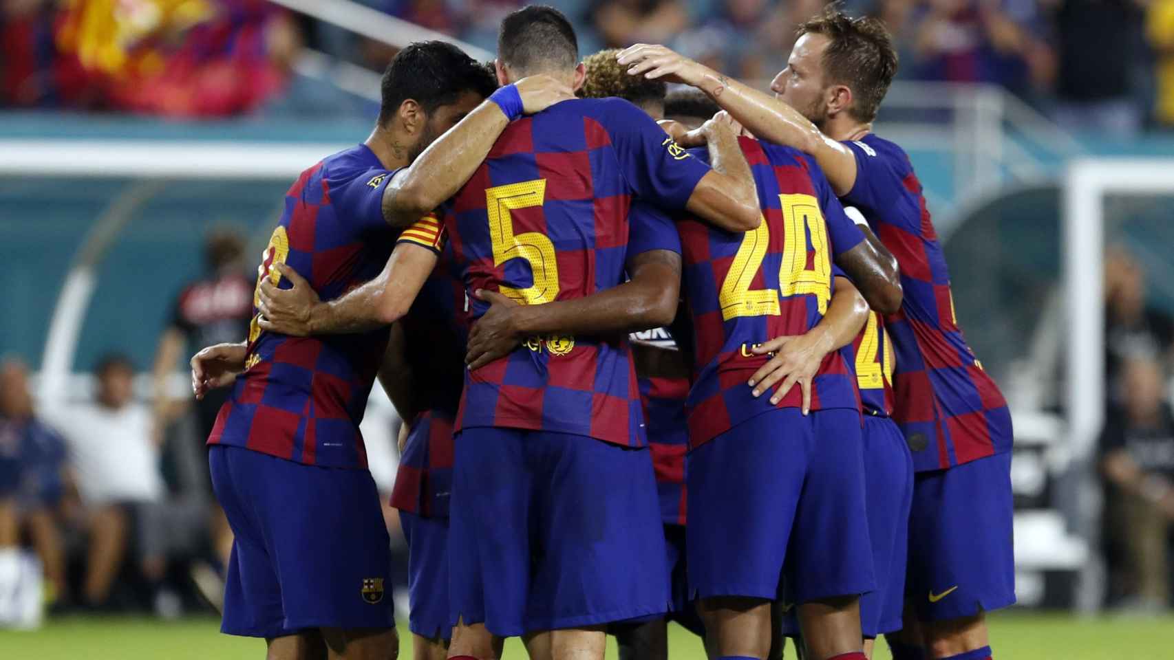 Los jugadores del Barça celebrando el gol contra el Nápoles / FC Barcelona