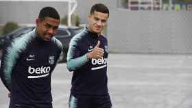 Malcom y Coutinho en un entrenamiento del Barça / EFE