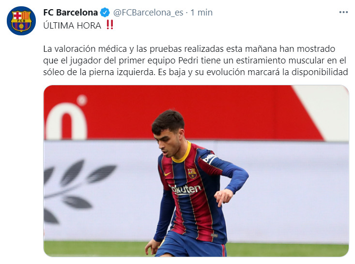 Comunicado del Barça sobre la lesión de Pedri / FC Barcelona