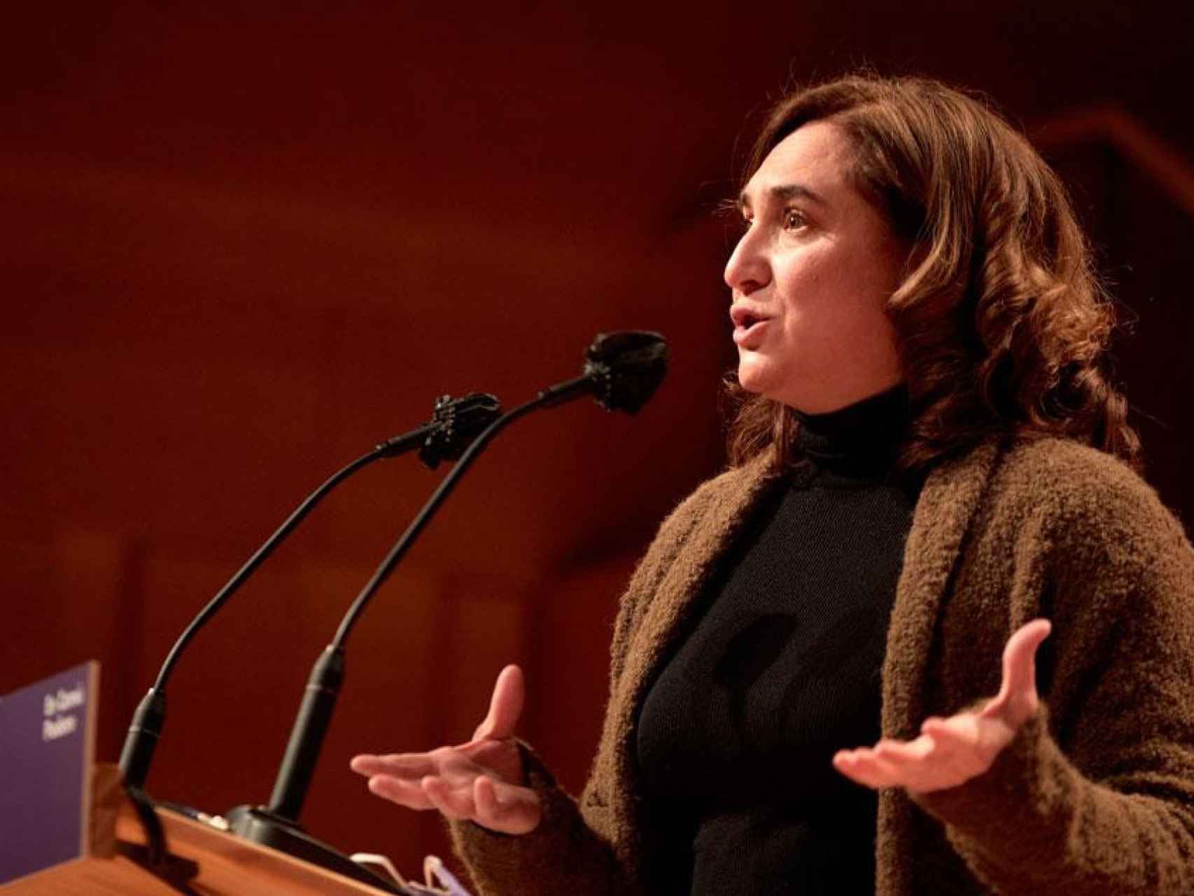 Ada Colau, alcaldesa de Barcelona, durante un acto electoral de En Comú Podem