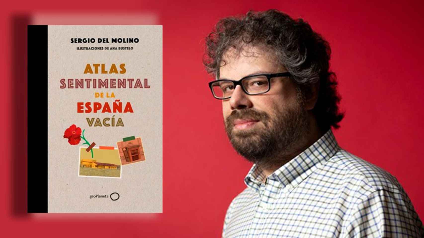 Sergio del Molino junto a la portada de su libro 'Atlas sentimental de la España vacía' / PATRICIA GARCINUÑO