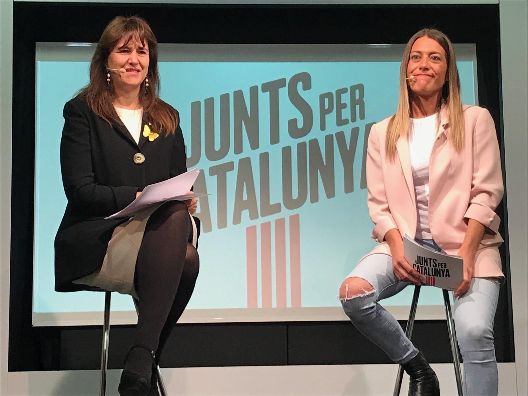 Laura Borràs y Míriam Nogueras, durante el acto de Junts Per Catalunya / EUROPA PRESS