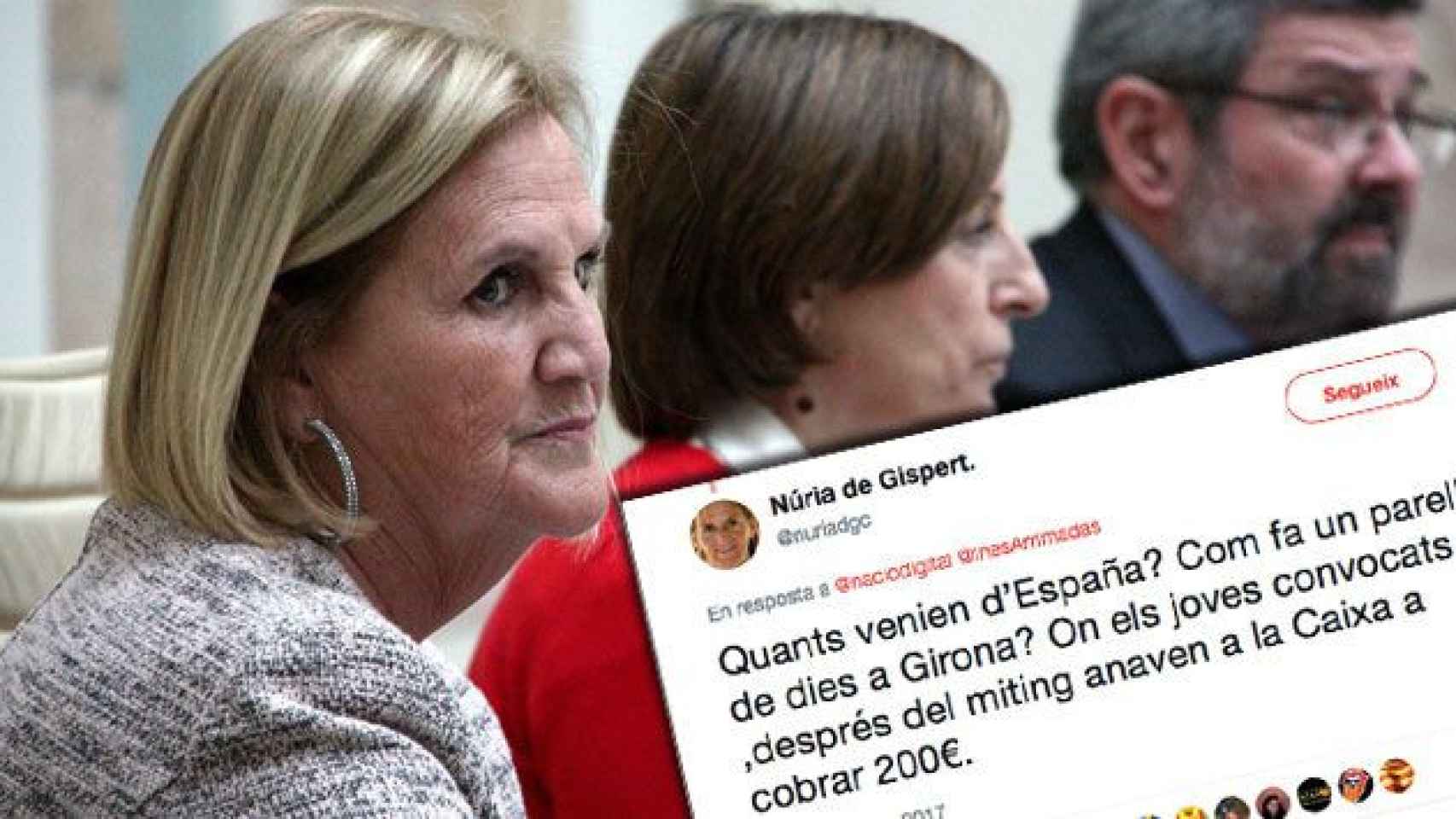 La expresidenta del Parlament, Núria de Gispert, y su nuevo tuit contra Ciudadanos / CG