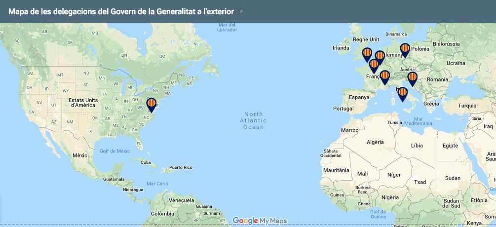 Red de delegaciones del gobierno de la Generalitat en el Extranjero / GOOGLE MAPS