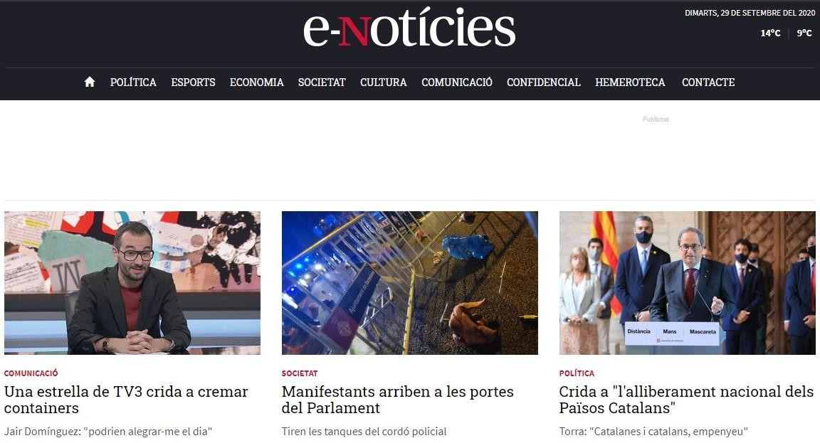 Las primeras planas de 'e-Notícies', dedicadas a Jair Domínguez