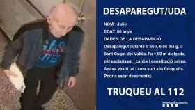 Imagen del anuncio en la cuenta de twitter de los Mossos de la desaparición de Julio, un anciano que podría haber escapado / MOSSOS D'ESQUADRA