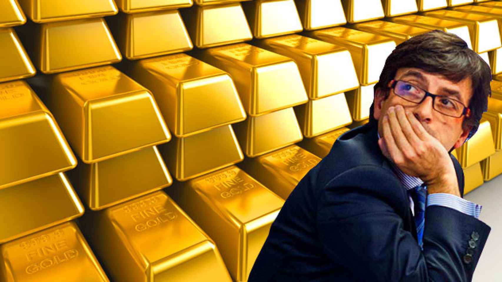 Jordi Cinca, ministro de Finanzas de Andorra, mirando lingotes de oro / FOTOMONTAJE DE CG