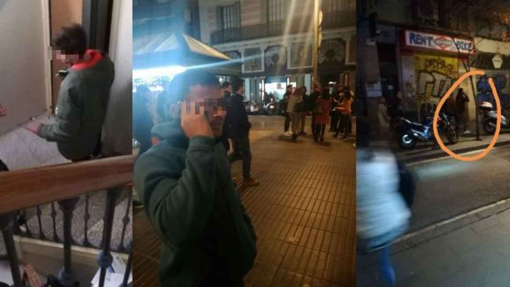 Tres de los individuos que han intentado tomar pisos en la calle Hospital número 19 de Barcelona / CG