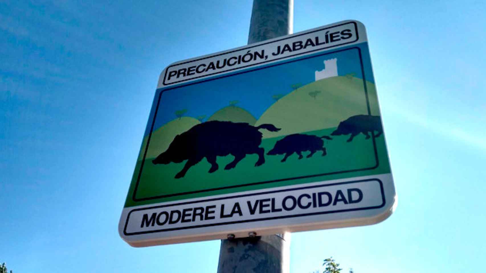 Cartel de precaución, jabalíes en Torrelodones (Madrid) / CG