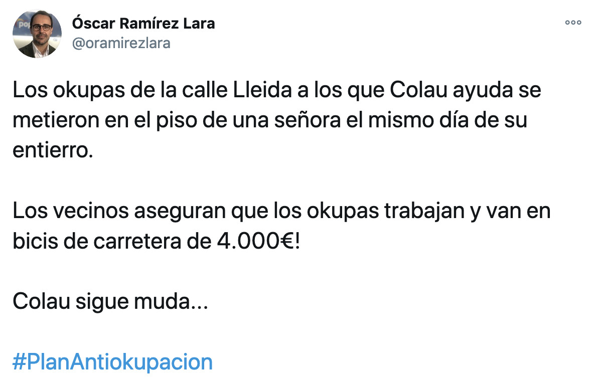 Óscar Ramírez Lara pide explicaciones a Ada Colau por la ocupación de un piso en Barcelona / TWITTER