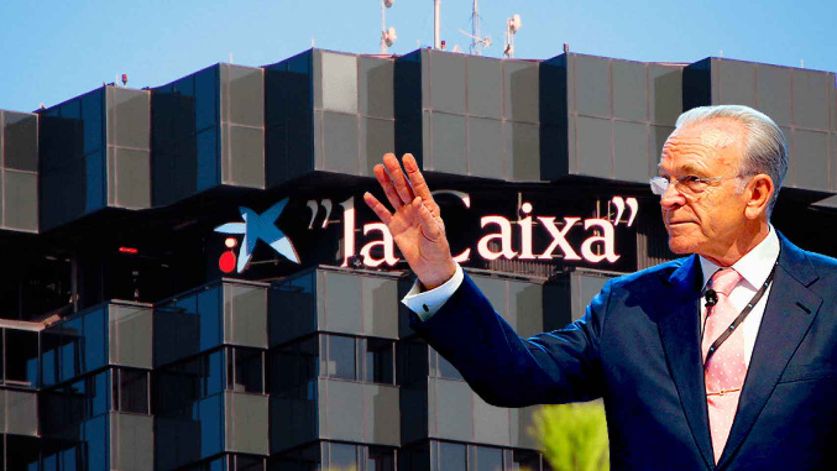 Isidro Fainé y el edicifio central de CaixaBank en la avenida Diagonal de Barcelona / EFE