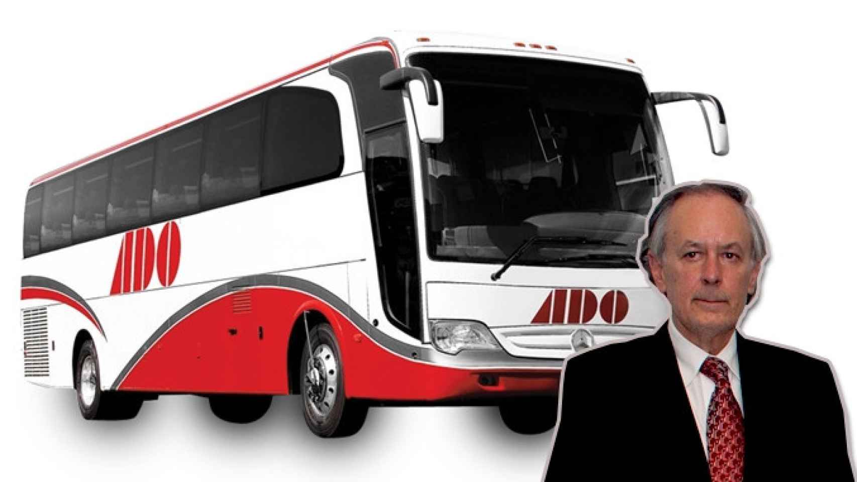 Juan Carlos Uriarte, el empresario mexicano que controla el grupo ADO y uno de los autobuses de la compañía / FOTOMONTAJE DE CG