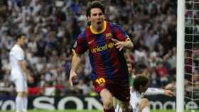 Leo Messi celebrando su gol en el Bernabéu en las semis de Champions en 2011 / FCB