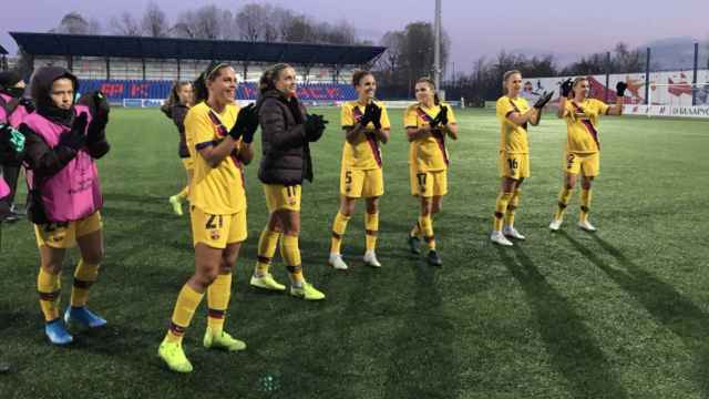 Las jugadoras del Barça celebran la victoria en Minsk / FCB