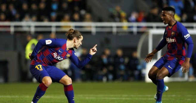 Griezmann y Ansu Fati celebran un gol contra el Osasuna en la 2019-20 / FC Barcelona